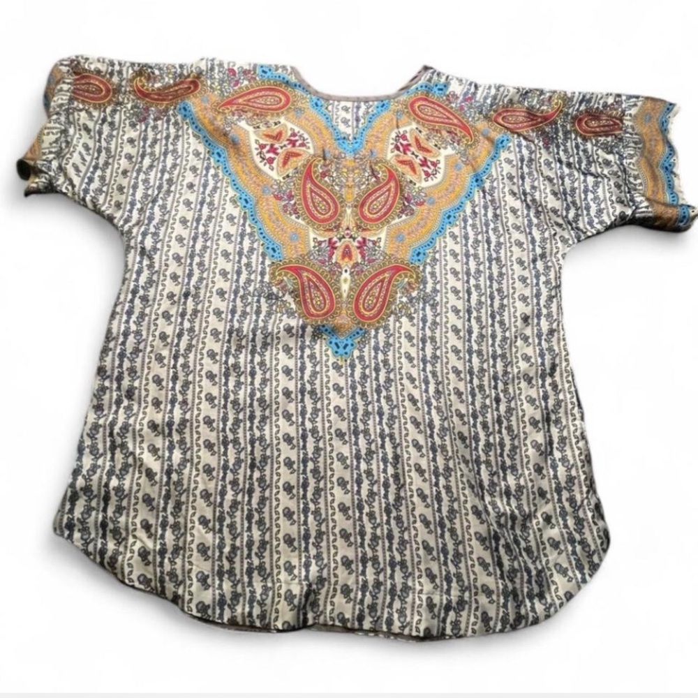 Johnny Was Boho Hippie Oversized Silk Top, M - Picture 2 of 8